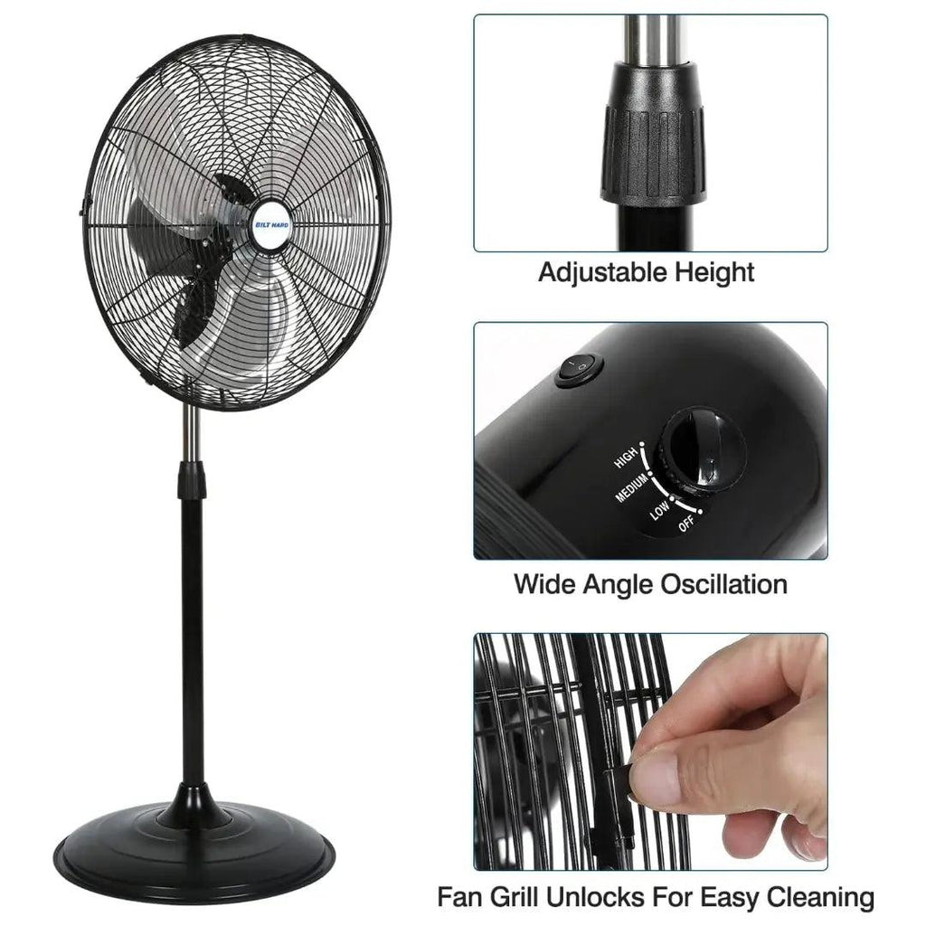 20" High Velocity Pedestal Fan, 5200 CFM 3-Speed Industrial Oscillating Stand Fan with Aluminum Blades, Heavy Duty Standing Shop Fan-Fan-Grease Monkey Garage