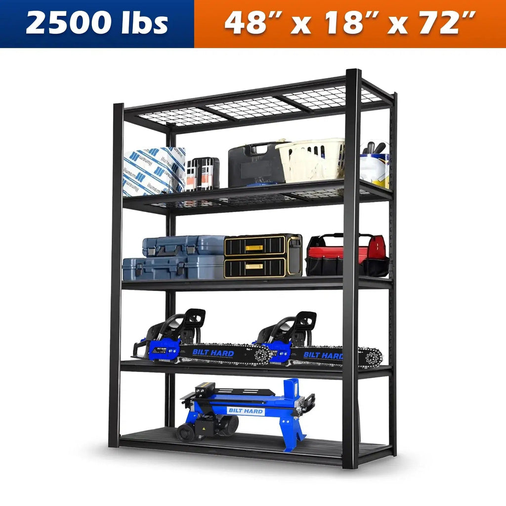 2500LBS 48" W x 18" D x 72" H Heavy Duty Garage Shelving, Adjustable 5-Tier Storage Shelves, Industrial Metal Shelving Units, Steel Organizer Wire Rack, Black-Grease Monkey Garage