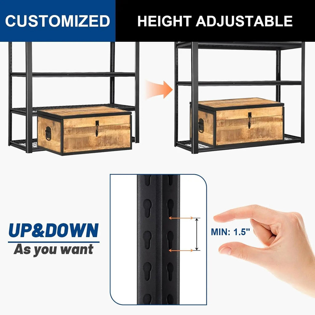 2500LBS 48" W x 18" D x 72" H Heavy Duty Garage Shelving, Adjustable 5-Tier Storage Shelves, Industrial Metal Shelving Units, Steel Organizer Wire Rack, Black-Grease Monkey Garage