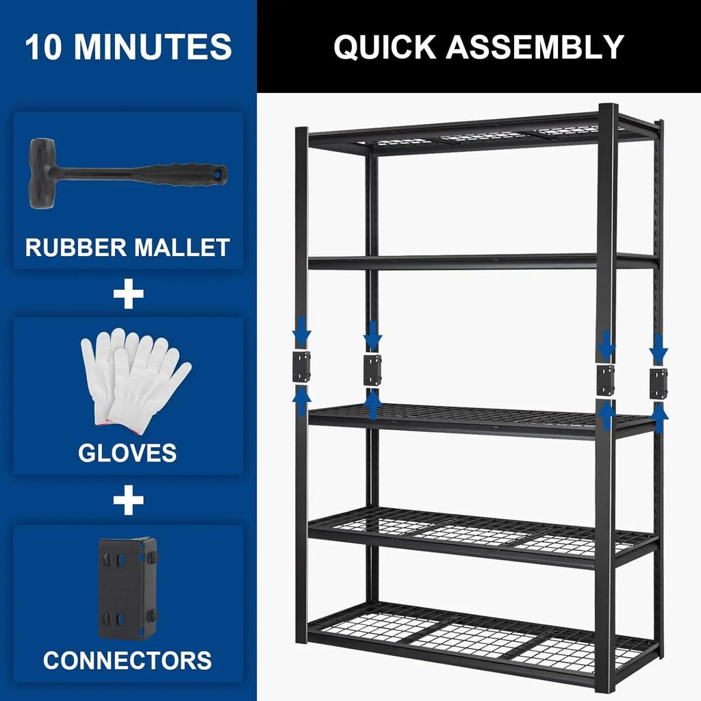 2500LBS 48" W x 18" D x 72" H Heavy Duty Garage Shelving, Adjustable 5-Tier Storage Shelves, Industrial Metal Shelving Units, Steel Organizer Wire Rack, Black-Grease Monkey Garage