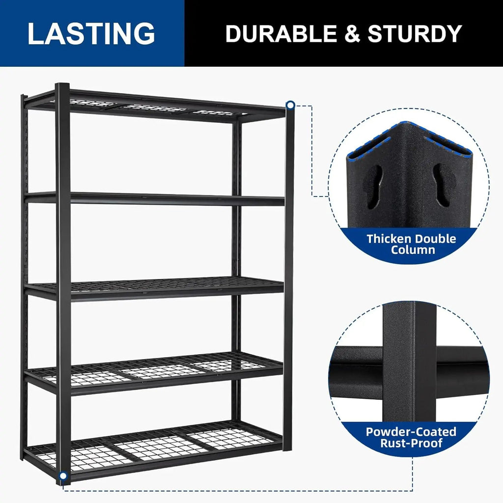 2500LBS 48" W x 18" D x 72" H Heavy Duty Garage Shelving, Adjustable 5-Tier Storage Shelves, Industrial Metal Shelving Units, Steel Organizer Wire Rack, Black-Grease Monkey Garage