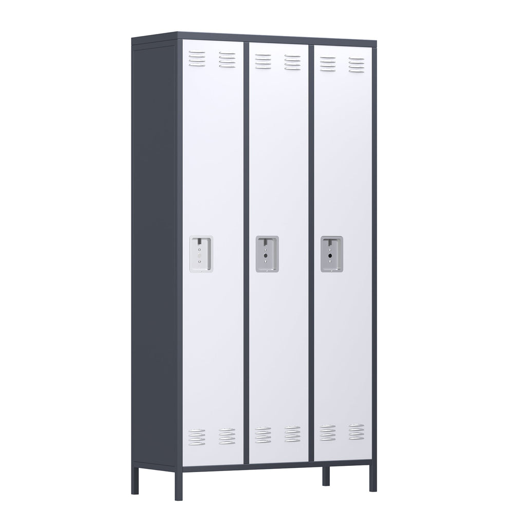 AOBABO 3 Door Steel Storage Cabinet Metal Locker for Office or Bedroom, Gray-*Furniture | Cabinets & Storage | Storage Cabinets & Lockers-Grease Monkey Garage