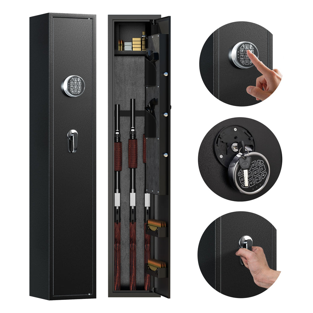 AOBABO 3-Rifle Gun Safe w/ Keypad Lock, Security Cabinet Long Safes Gun Cabinet-*Home&Garden | Business & Home Security | Security Safes-Grease Monkey Garage