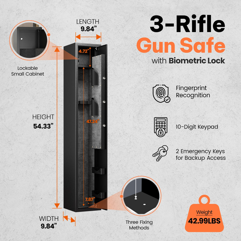 AOBABO 3-Rifle Gun Safe w/Keypad Lock, Security Cabinet Long Safes Gun Cabinet-Mature | Weapons | Gun Care & Accessories | Gun Cases & Range Bags-Grease Monkey Garage