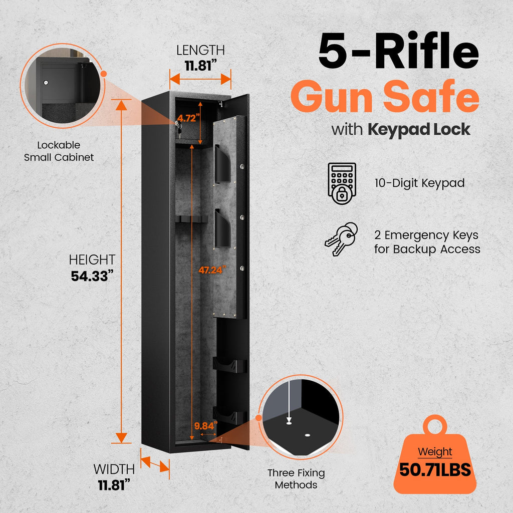 AOBABO 5-Rifle Gun Safe w/ Keypad Lock, Security Cabinet Long Safes Gun Cabinet-Mature | Weapons | Gun Care & Accessories | Gun Cases & Range Bags-Grease Monkey Garage