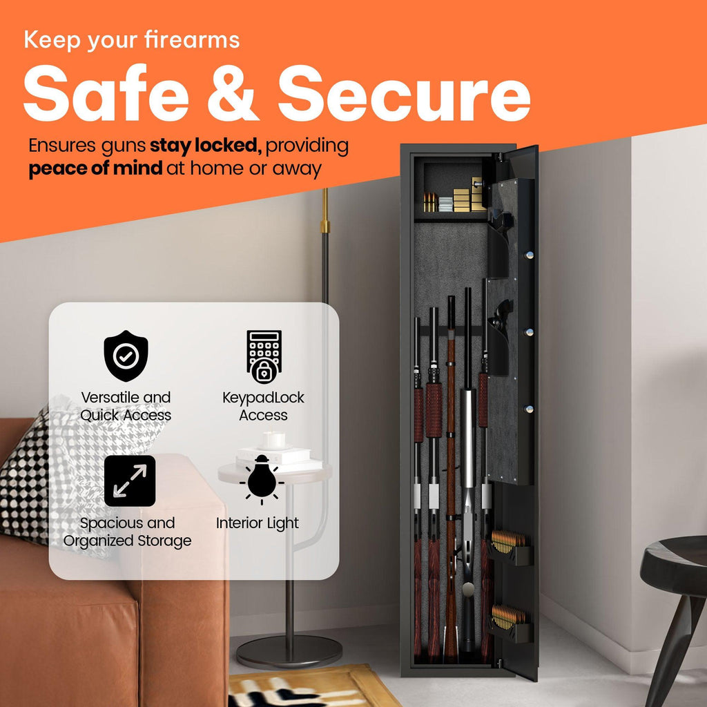 AOBABO 5-Rifle Gun Safe w/ Keypad Lock, Security Cabinet Long Safes Gun Cabinet-Mature | Weapons | Gun Care & Accessories | Gun Cases & Range Bags-Grease Monkey Garage