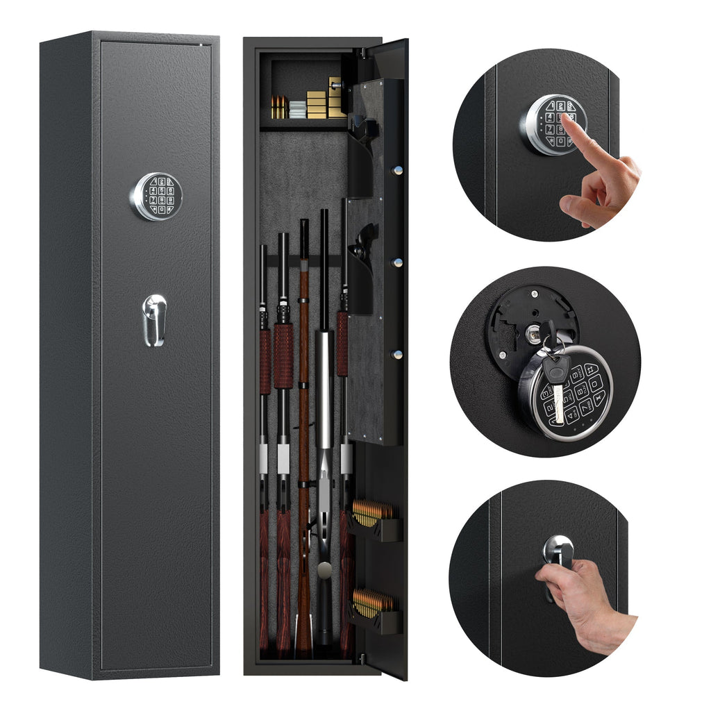 AOBABO 5-Rifle Gun Safe w/ Keypad Lock, Security Cabinet Long Safes Gun Cabinet-Mature | Weapons | Gun Care & Accessories | Gun Cases & Range Bags-Grease Monkey Garage