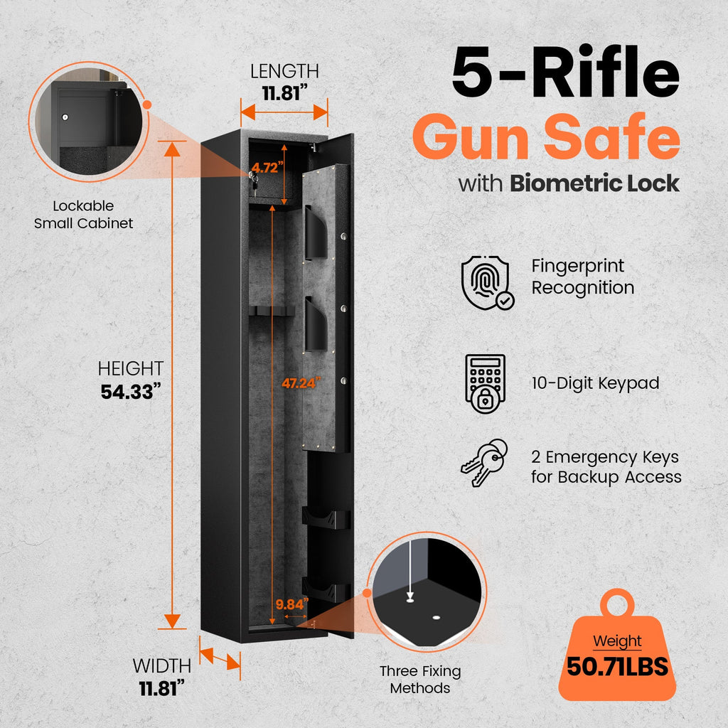 AOBABO 5-Rifle Gun Safe w/Keypad Lock, Security Cabinet Long Safes Gun Cabinet-Furniture | Cabinets & Storage | Storage Cabinets & Lockers-Grease Monkey Garage