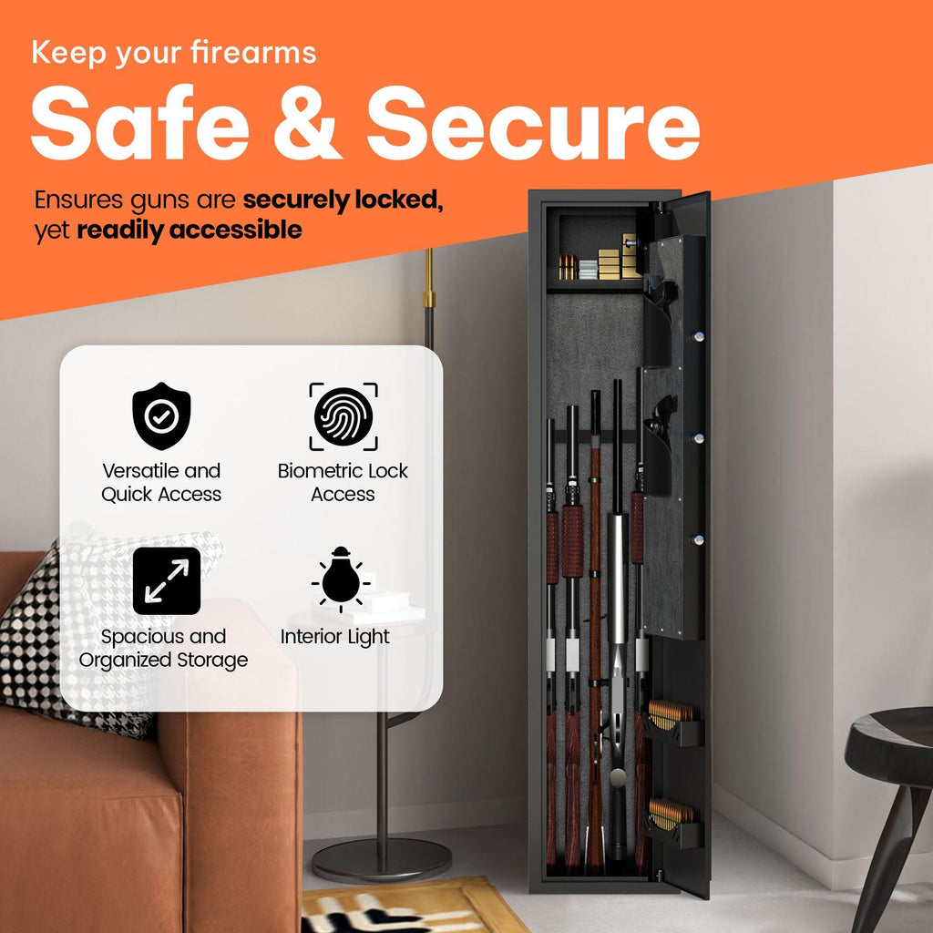 AOBABO 5-Rifle Gun Safe w/Keypad Lock, Security Cabinet Long Safes Gun Cabinet-Furniture | Cabinets & Storage | Storage Cabinets & Lockers-Grease Monkey Garage