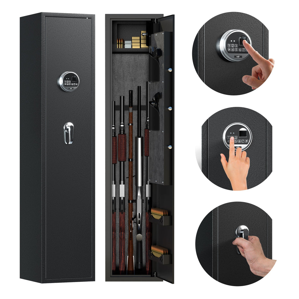 AOBABO 5-Rifle Gun Safe w/Keypad Lock, Security Cabinet Long Safes Gun Cabinet-Furniture | Cabinets & Storage | Storage Cabinets & Lockers-Grease Monkey Garage