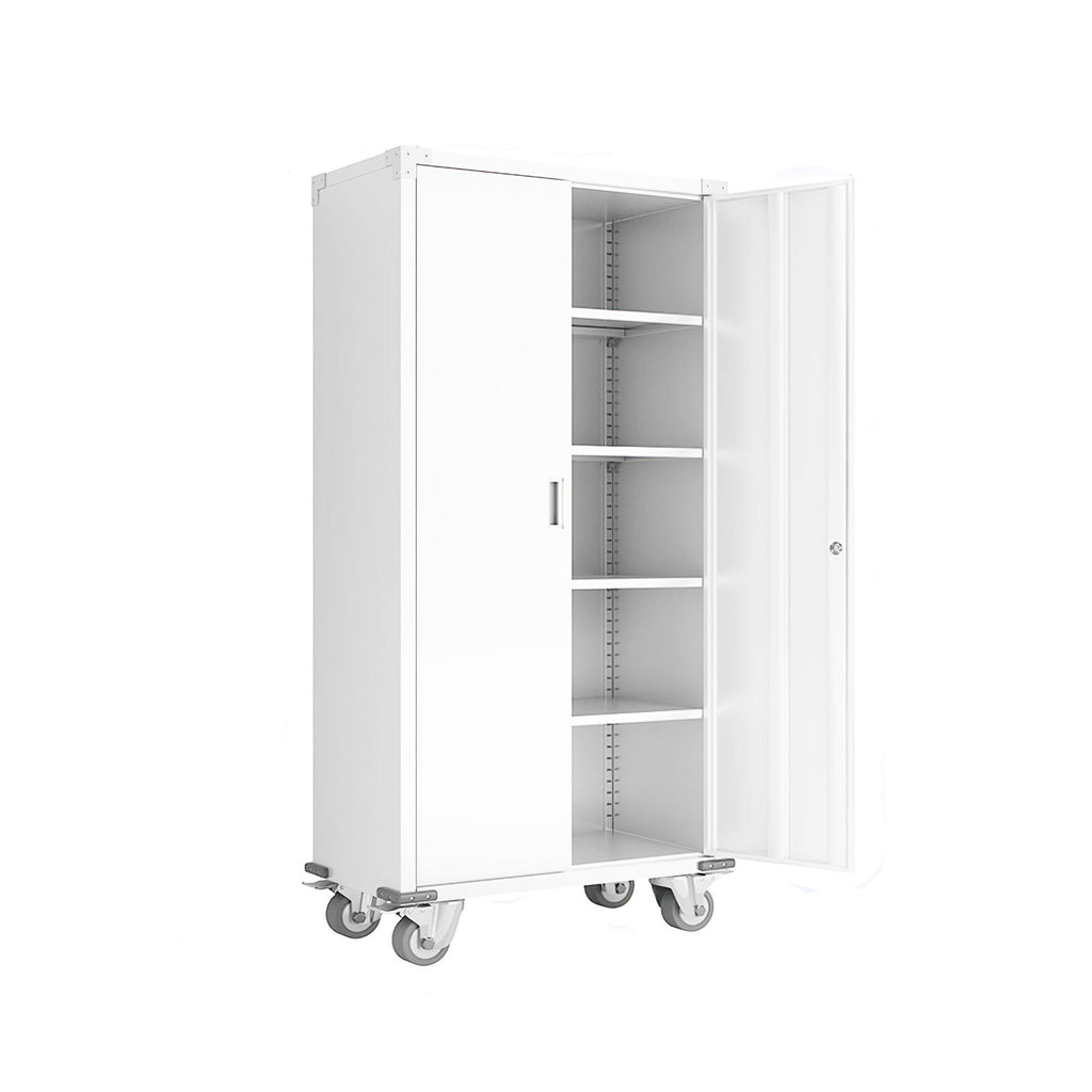 AOBABO 72” Locking Metal Garage Home Office Storage Cabinet with Wheels, White-*Hardware | Hardware Accessories | Tool Storage & Organization | Tool Cabinets & Chests-Grease Monkey Garage