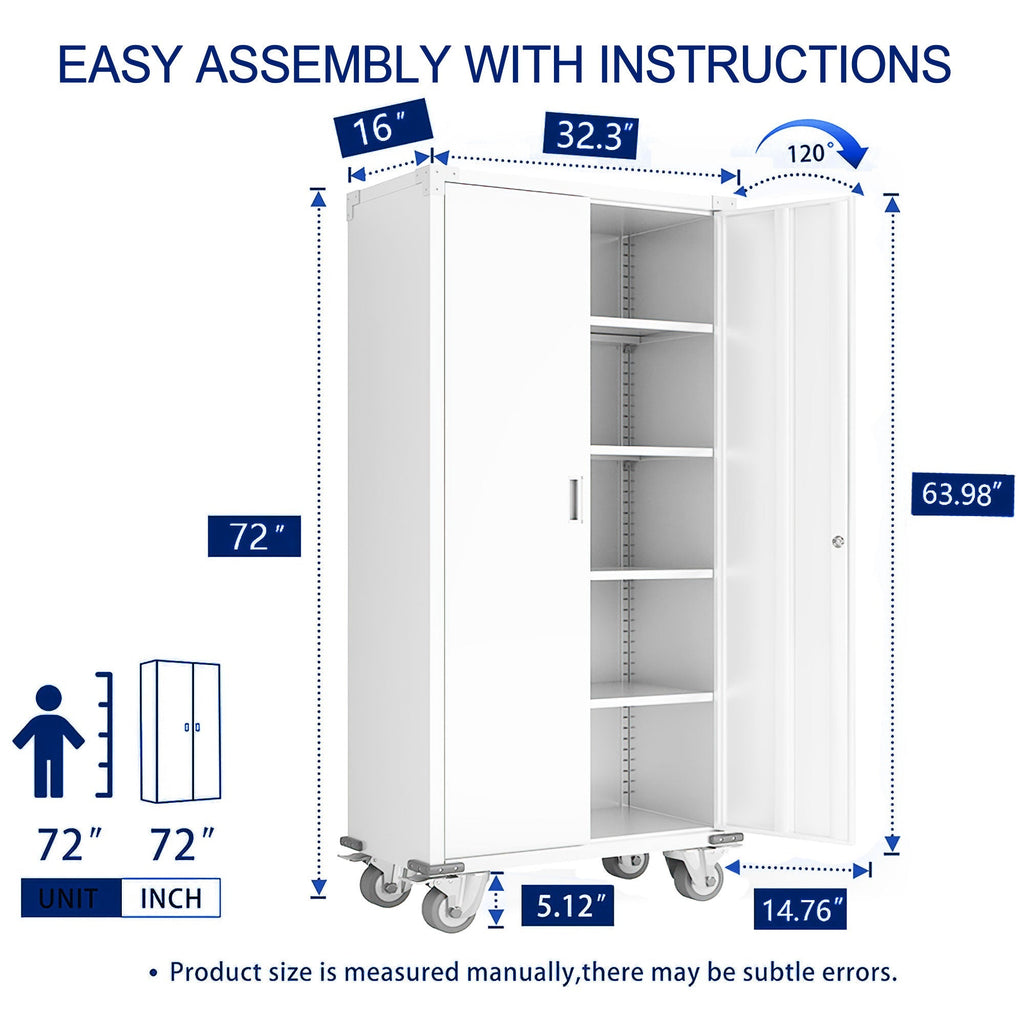 AOBABO 72” Locking Metal Garage Home Office Storage Cabinet with Wheels, White-*Hardware | Hardware Accessories | Tool Storage & Organization | Tool Cabinets & Chests-Grease Monkey Garage