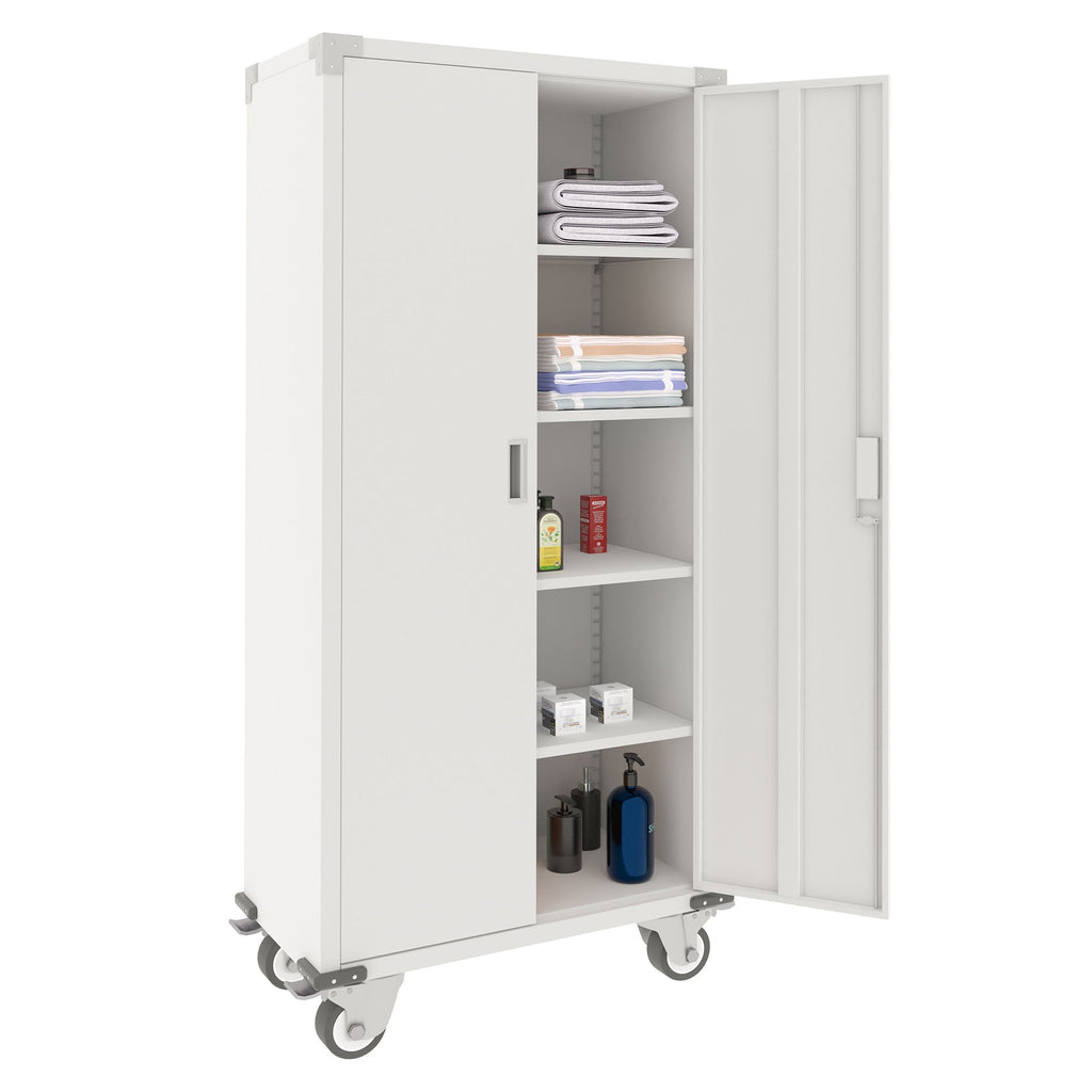 AOBABO 72” Locking Metal Garage Home Office Storage Cabinet with Wheels, White-*Hardware | Hardware Accessories | Tool Storage & Organization | Tool Cabinets & Chests-Grease Monkey Garage