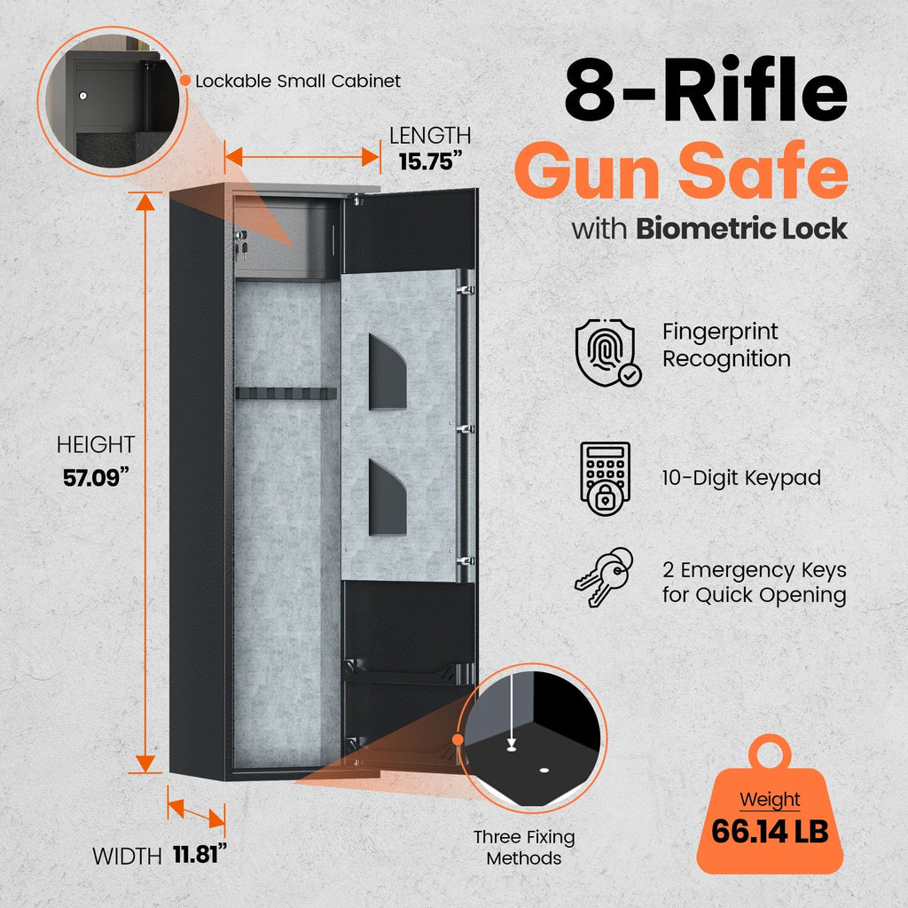 AOBABO 8-Rifle Gun Safe w/Keypad Lock, Security Cabinet Long Safes Gun Cabinet-Mature | Weapons | Gun Care & Accessories | Gun Cases & Range Bags-Grease Monkey Garage