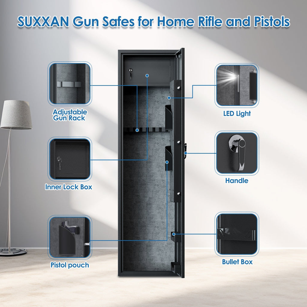 AOBABO 8-Rifle Gun Safe w/Keypad Lock, Security Cabinet Long Safes Gun Cabinet-Mature | Weapons | Gun Care & Accessories | Gun Cases & Range Bags-Grease Monkey Garage