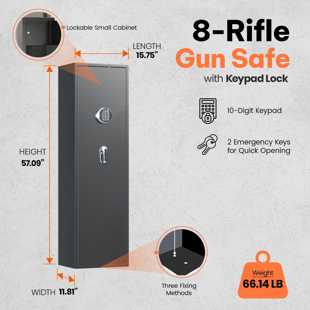 AOBABO 8-Rifle Gun Safe w/Keypad Lock, Security Cabinet Long Safes Gun Cabinet-Mature | Weapons | Gun Care & Accessories | Gun Cases & Range Bags-Grease Monkey Garage