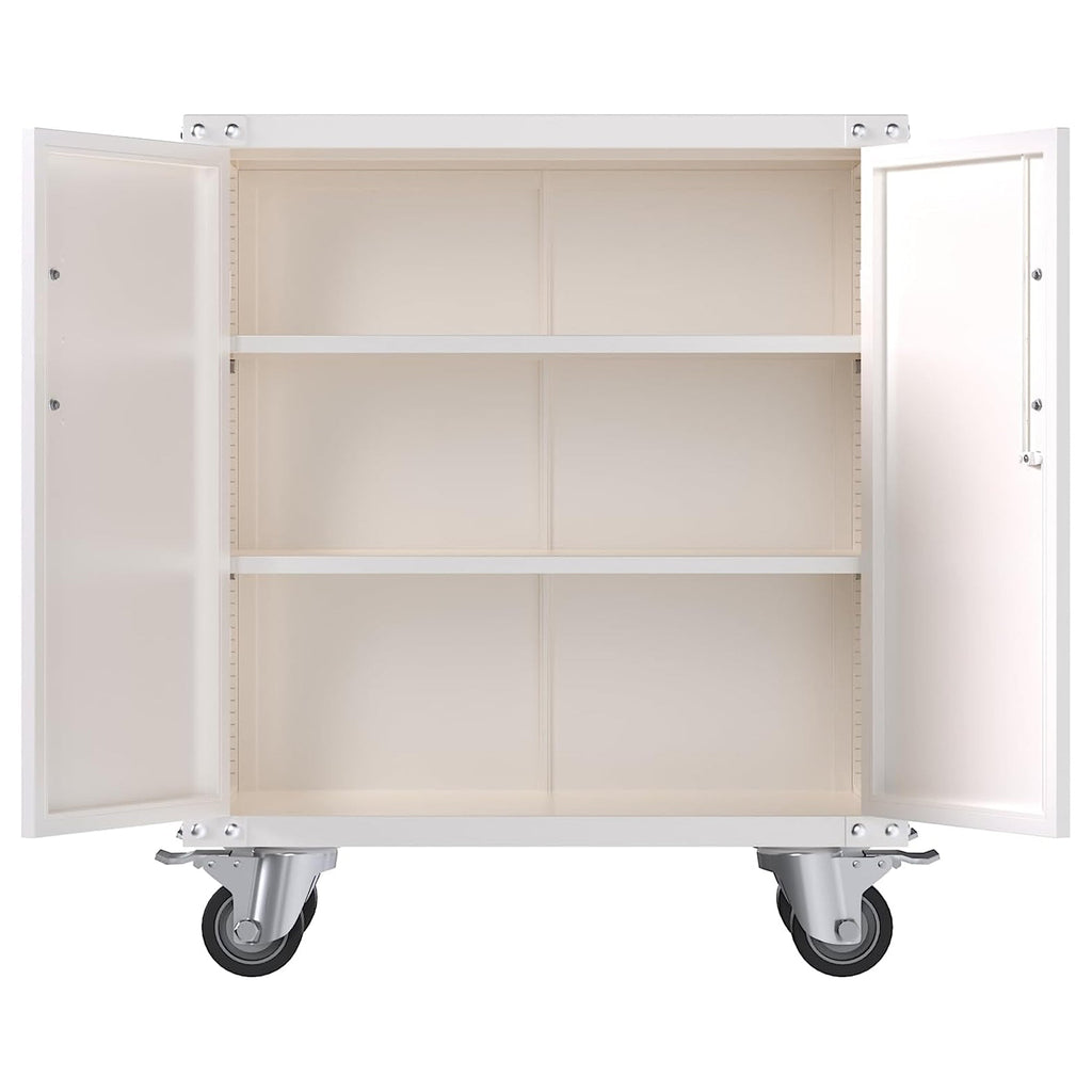 AOBABO Durable & Lockable Storage Cabinet w/Adjustable Shelves and Wheels, White-*Hardware | Hardware Accessories | Tool Storage & Organization | Tool Cabinets & Chests-Grease Monkey Garage