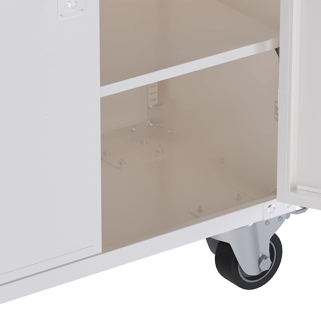 AOBABO Durable & Lockable Storage Cabinet w/Adjustable Shelves and Wheels, White-*Hardware | Hardware Accessories | Tool Storage & Organization | Tool Cabinets & Chests-Grease Monkey Garage