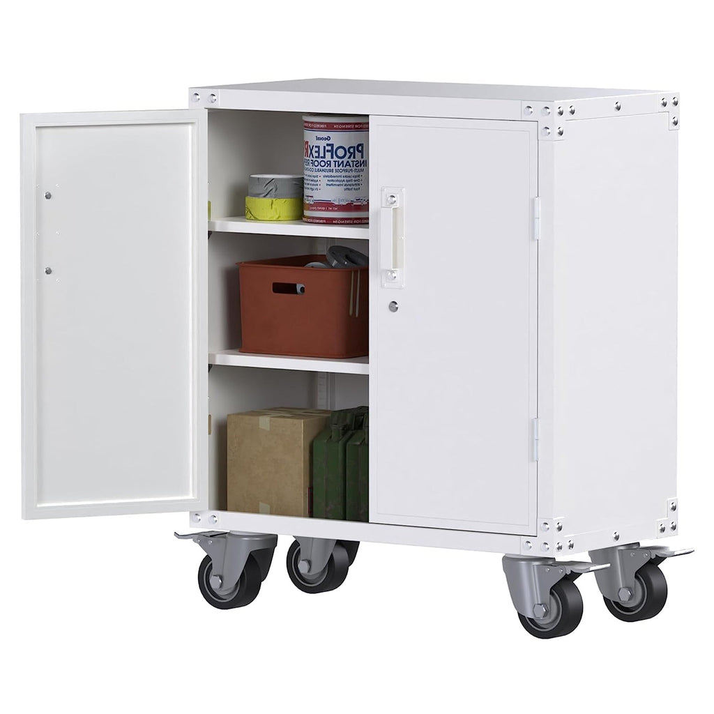 AOBABO Durable & Lockable Storage Cabinet w/Adjustable Shelves and Wheels, White-*Hardware | Hardware Accessories | Tool Storage & Organization | Tool Cabinets & Chests-Grease Monkey Garage