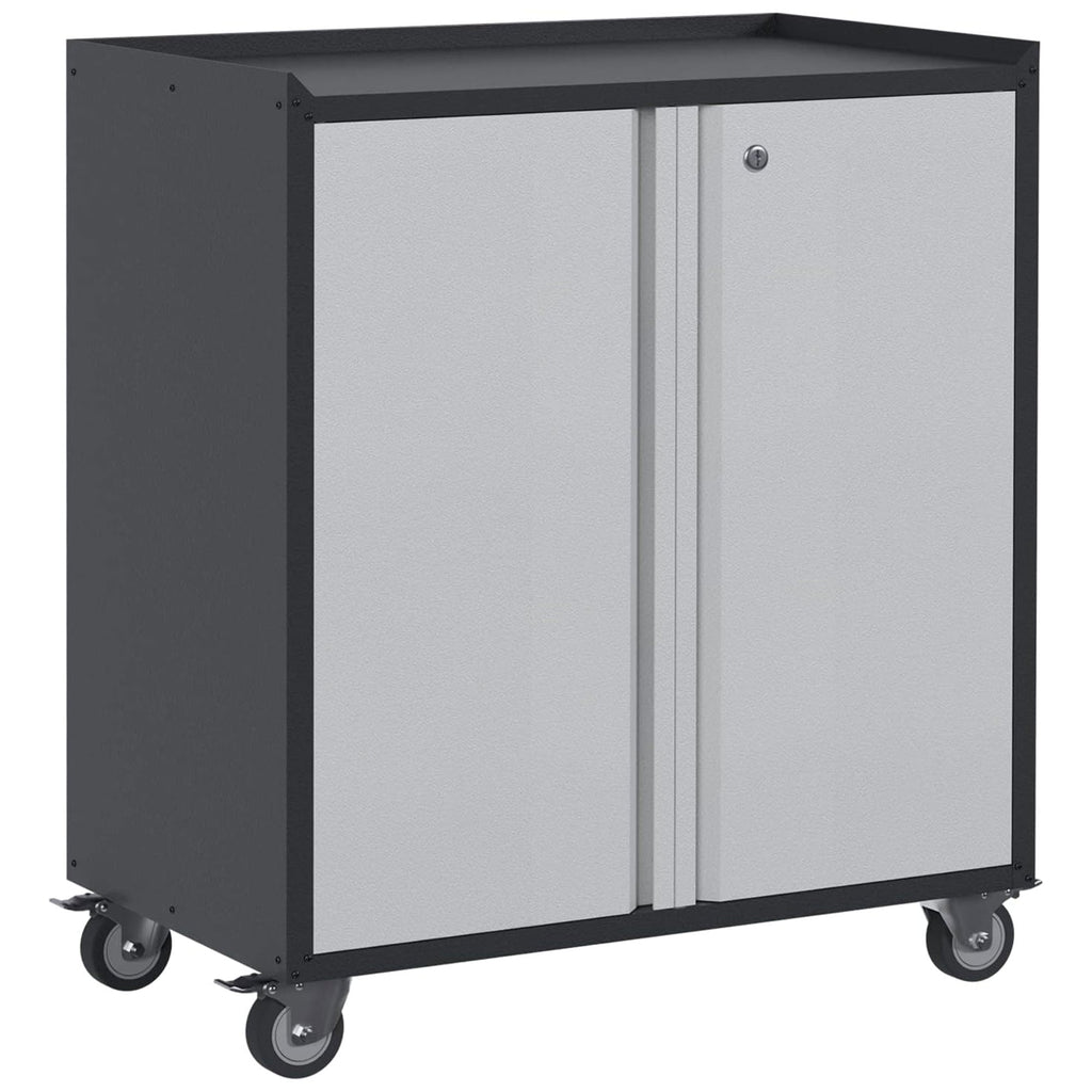 AOBABO Steel Lockable Wheeled Garage Tool Storage Cabinet w/Shelves, Black/Grey-*Hardware | Hardware Accessories | Tool Storage & Organization | Tool Cabinets & Chests-Grease Monkey Garage