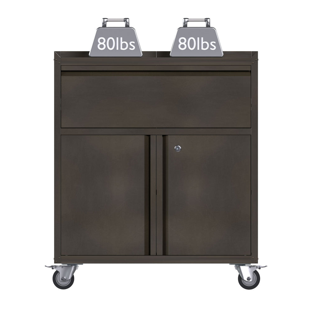 AOBABO Steel Lockable Wheeled Tool Storage Cabinet with Drawer & Shelves, Black-Hardware | Hardware Accessories | Tool Storage & Organization | Tool Cabinets & Chests-Grease Monkey Garage