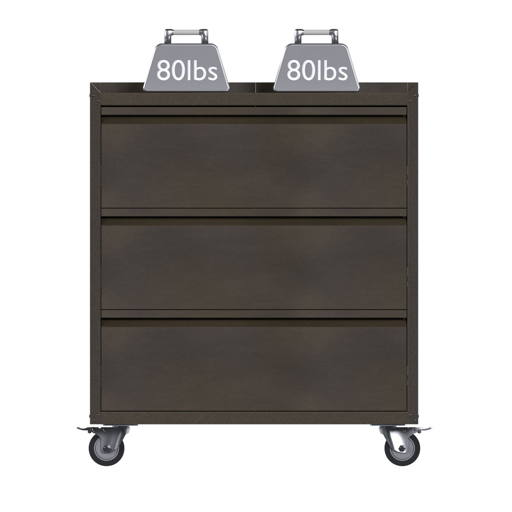 AOBABO Steel Rolling Tool Storage Chest 3 Drawer Cabinet with Wheels, Black-Hardware | Hardware Accessories | Tool Storage & Organization | Tool Cabinets & Chests-Grease Monkey Garage