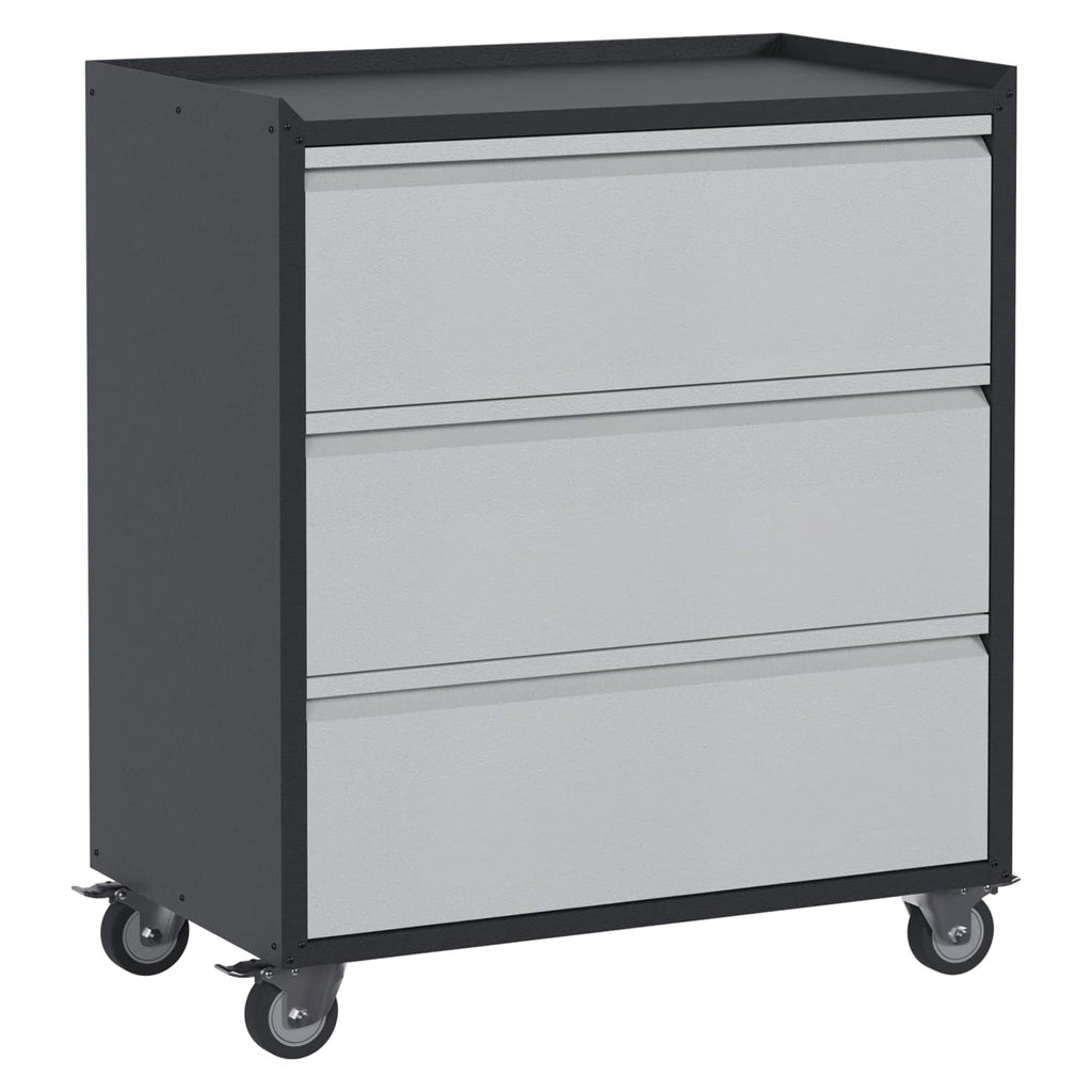 AOBABO Steel Rolling Tool Storage Chest 3 Drawer Cabinet with Wheels, Black/Grey-Office Supplies | Filing & Organization | File Boxes-Grease Monkey Garage