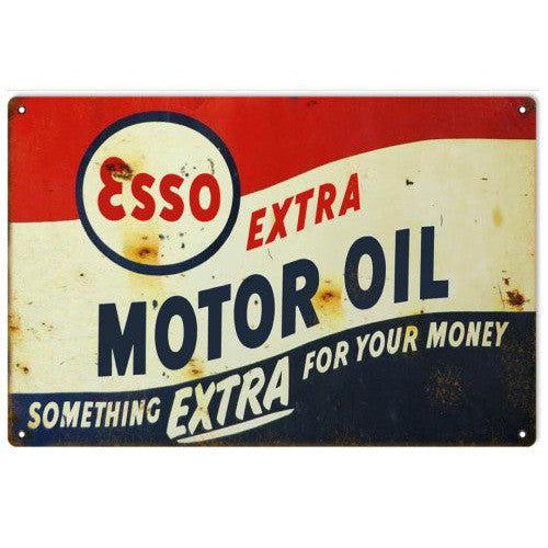 Aged Esso Extra Motor Oil Metal Sign-Metal Signs-Grease Monkey Garage