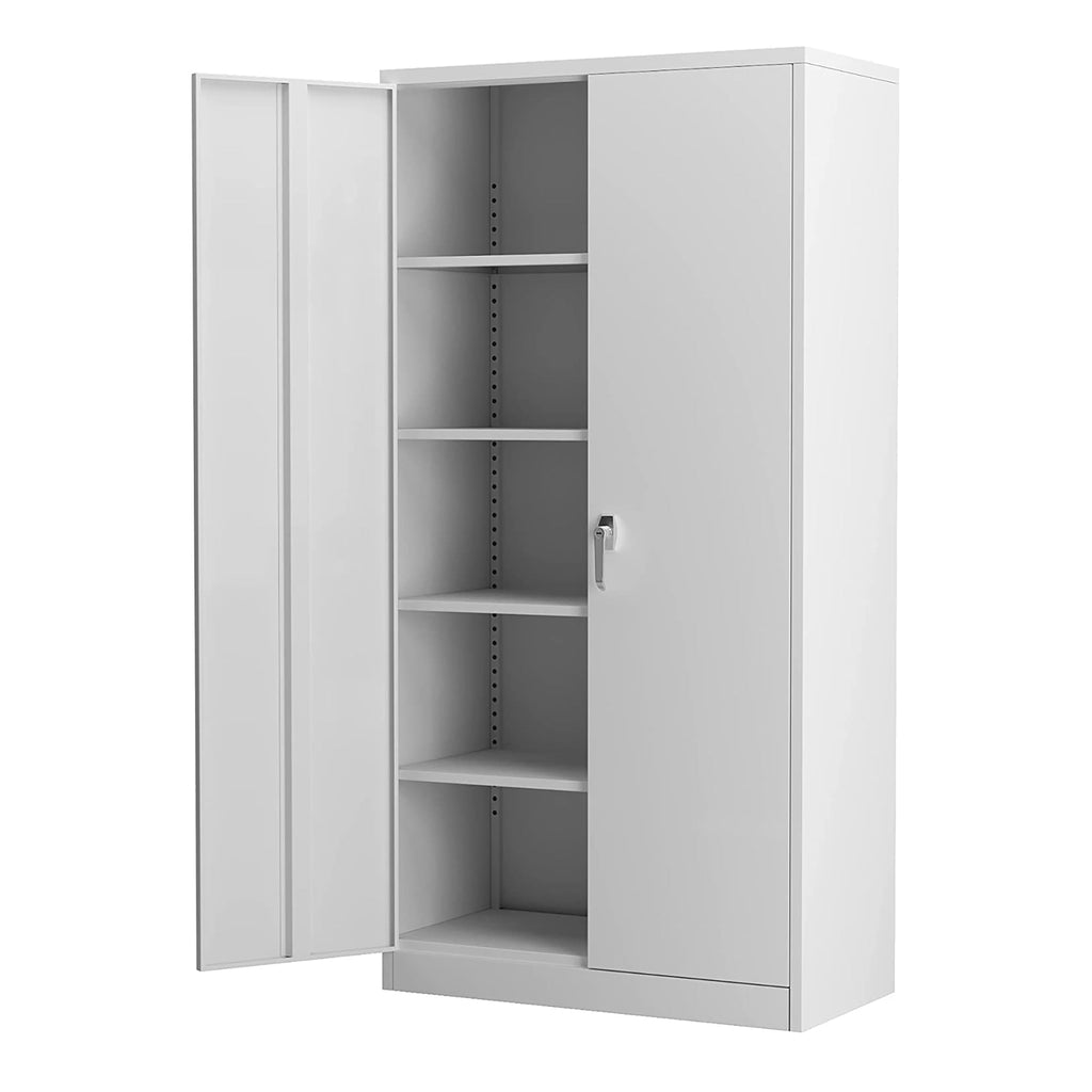 Aobabo 72 Inch Double Door Locking Storage Cabinet with Adjustable Shelves, Gray-*Furniture | Cabinets & Storage | Storage Cabinets & Lockers-Grease Monkey Garage