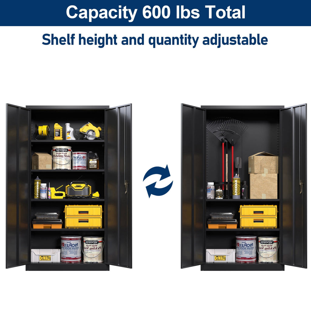 Aobabo 72 Inch Locking Metal Storage Cabinet with 4 Adjustable Shelves, Black-*Furniture | Cabinets & Storage | File Cabinets-Grease Monkey Garage