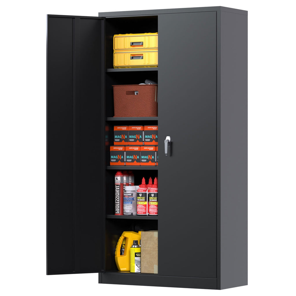 Aobabo 72 Inch Locking Metal Storage Cabinet with 4 Adjustable Shelves, Black-*Furniture | Cabinets & Storage | File Cabinets-Grease Monkey Garage