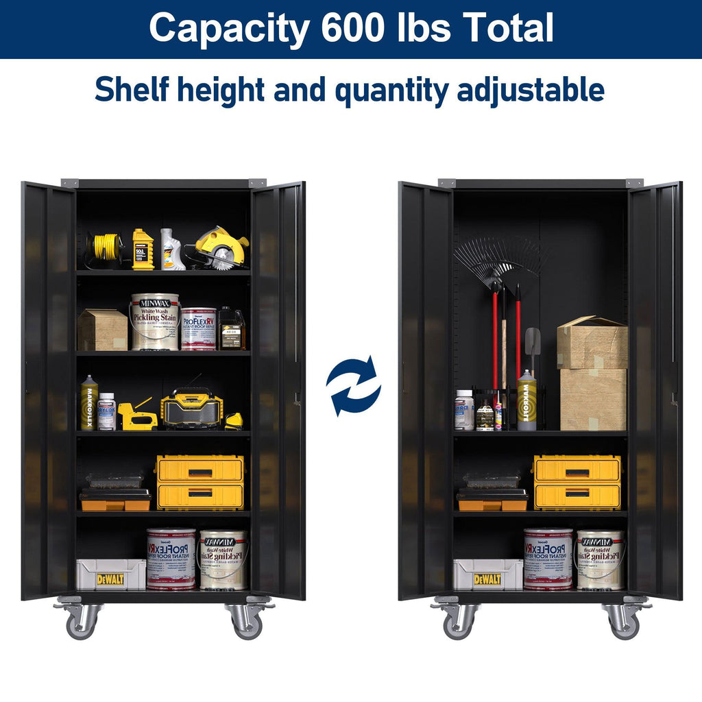 Aobabo 72 Inch Rolling Locking Storage Cabinet with Adjustable Shelves, Black-*Furniture | Cabinets & Storage | File Cabinets-Grease Monkey Garage