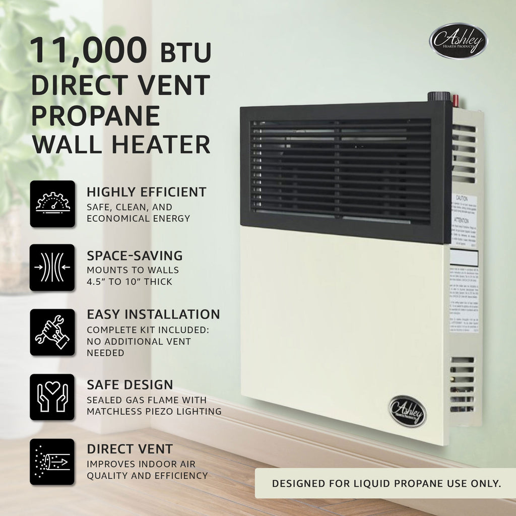 Ashley Hearth Products 11,000 BTU Direct Vent Liquid Propane Wall Mount Heater-*Home&Garden | Household Appliances | Climate Control Appliances | Space Heaters-Grease Monkey Garage