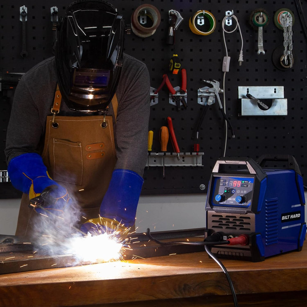 BILT HARD 110V MIG Welder, 135A Flux Core MIG/Lift TIG/Stick 3-in-1 Welding Machine with Auto Darkening Welding Helmet, Gloves, Welding Gun and 2lb Welding Wire, IGBT Inverter Welding Equipment Set-Welder-Grease Monkey Garage