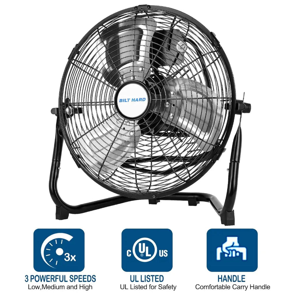 BILT HARD 12" 3-Speed High Velocity Heavy Duty Metal Floor Fan, 1650 CFM, 180-Degree Tilt, Powerful Airflow Fan-Fan-Grease Monkey Garage