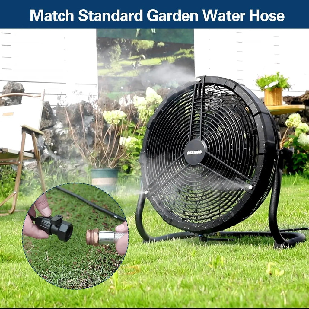 BILT HARD 12 Inch Battery Operated Outdoor Portable Misting Fan, Rechargeable Portable Floor Fan with 15600mAh Detachable Battery for Outside-Fan-Grease Monkey Garage