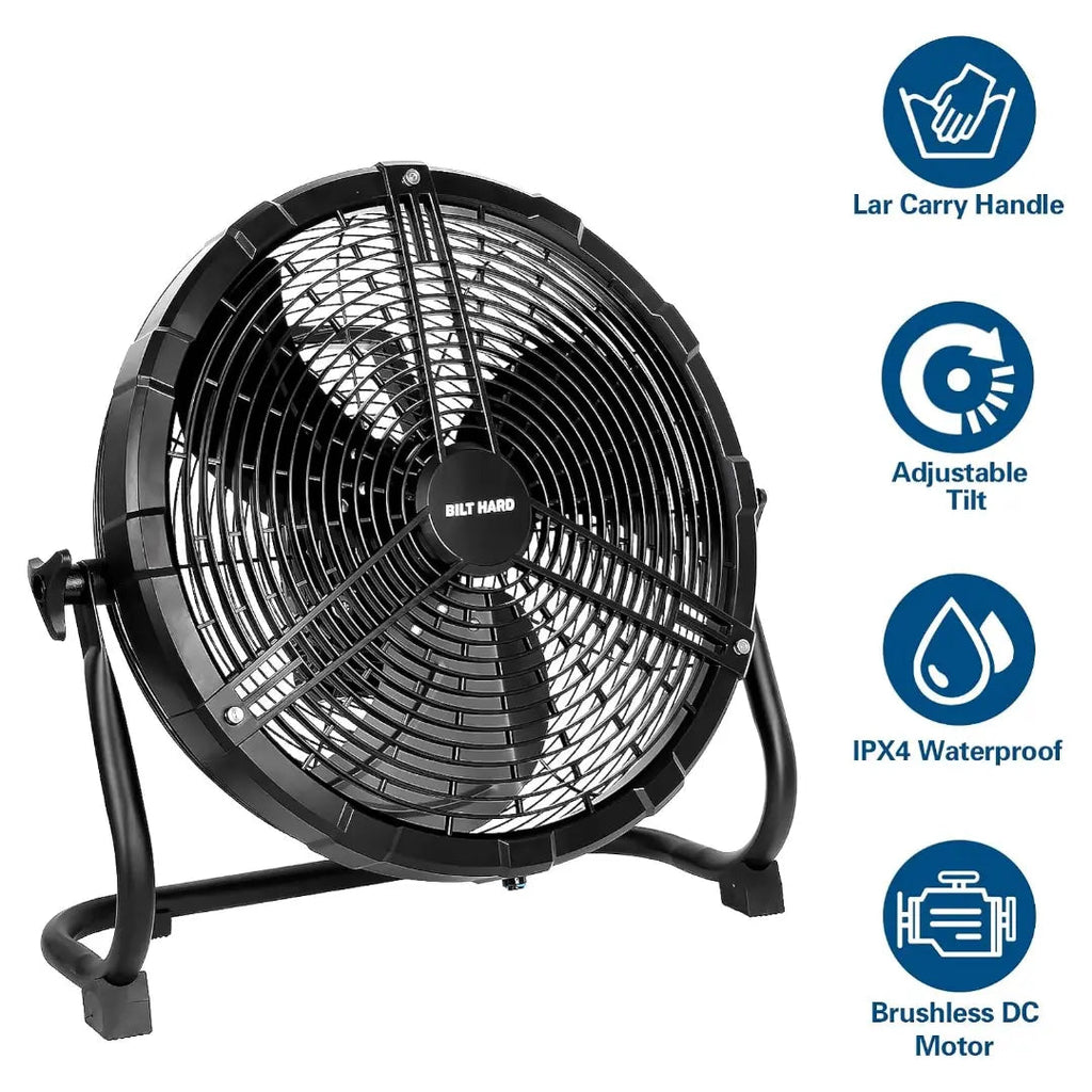 BILT HARD 16 Inch Outdoor Portable Misting Fan, Battery Operated Misting Fan with 15600mAh Detachable Battery & Misting Function, Outside Rechargeable Portable Floor Fan-Fan-Grease Monkey Garage