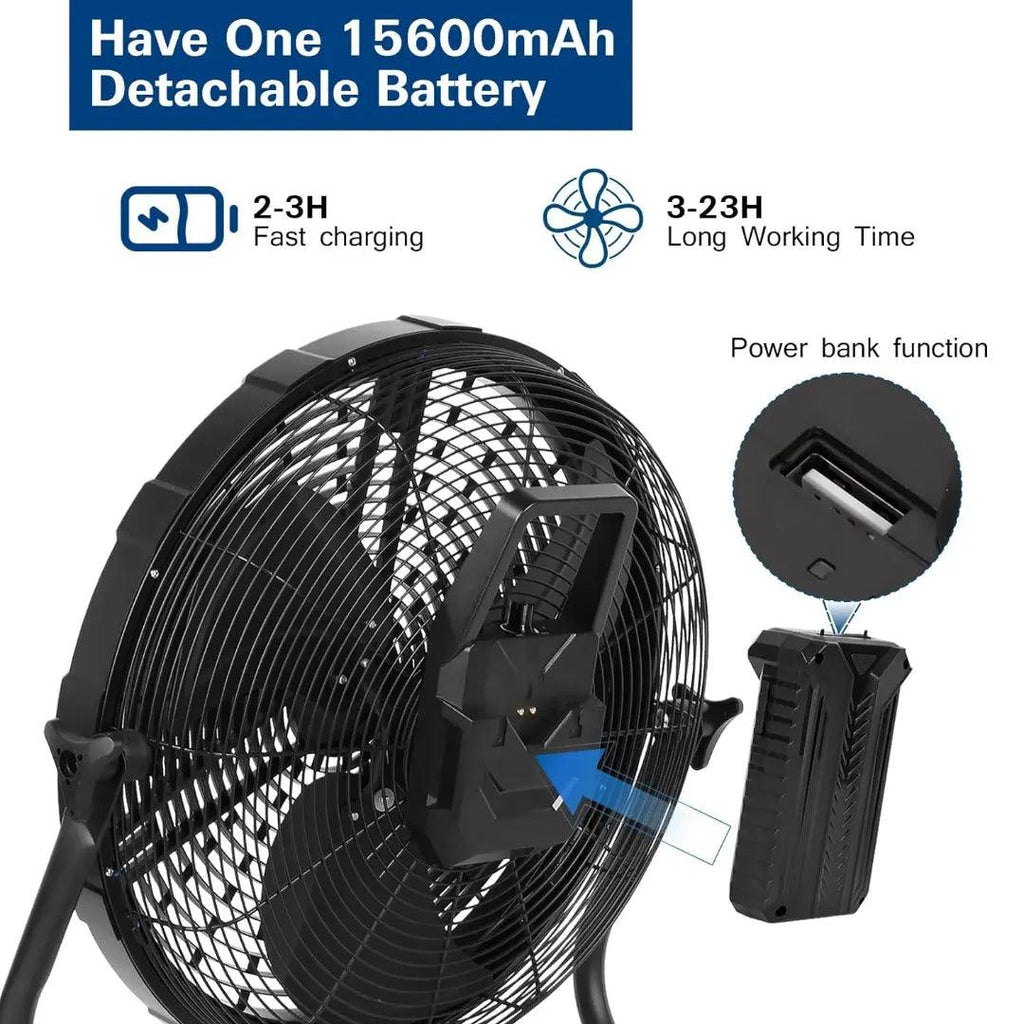 BILT HARD 16 Inch Outdoor Portable Misting Fan, Battery Operated Misting Fan with 15600mAh Detachable Battery & Misting Function, Outside Rechargeable Portable Floor Fan-Fan-Grease Monkey Garage