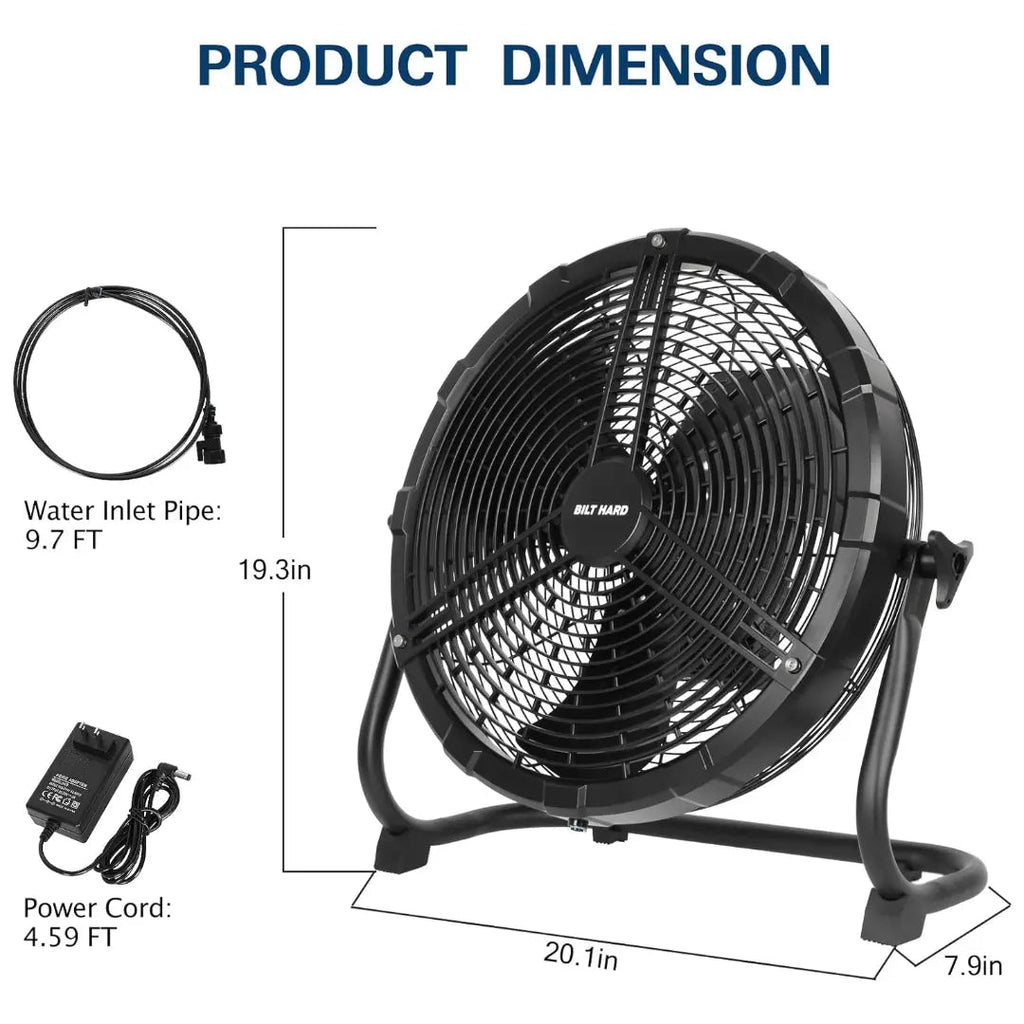 BILT HARD 16 Inch Outdoor Portable Misting Fan, Battery Operated Misting Fan with 15600mAh Detachable Battery & Misting Function, Outside Rechargeable Portable Floor Fan-Fan-Grease Monkey Garage