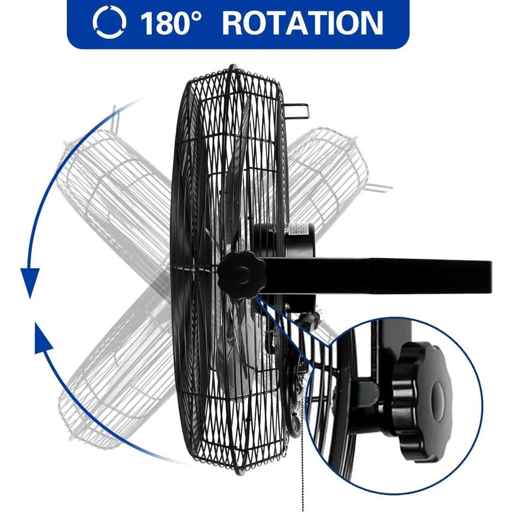 BILT HARD 18" Industrial Wall Mount Fan, 3-Speeds High Velocity Wall Fan with Sealed Motor, 4300 CFM Heavy Duty Metal Barn Fans-Fan-Grease Monkey Garage