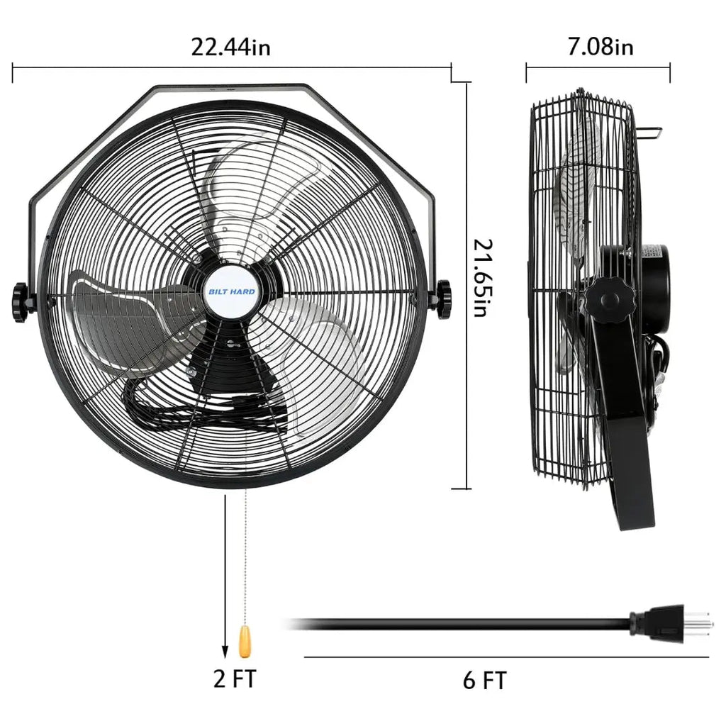 BILT HARD 18" Industrial Wall Mount Fan, 3-Speeds High Velocity Wall Fan with Sealed Motor, 4300 CFM Heavy Duty Metal Barn Fans-Fan-Grease Monkey Garage