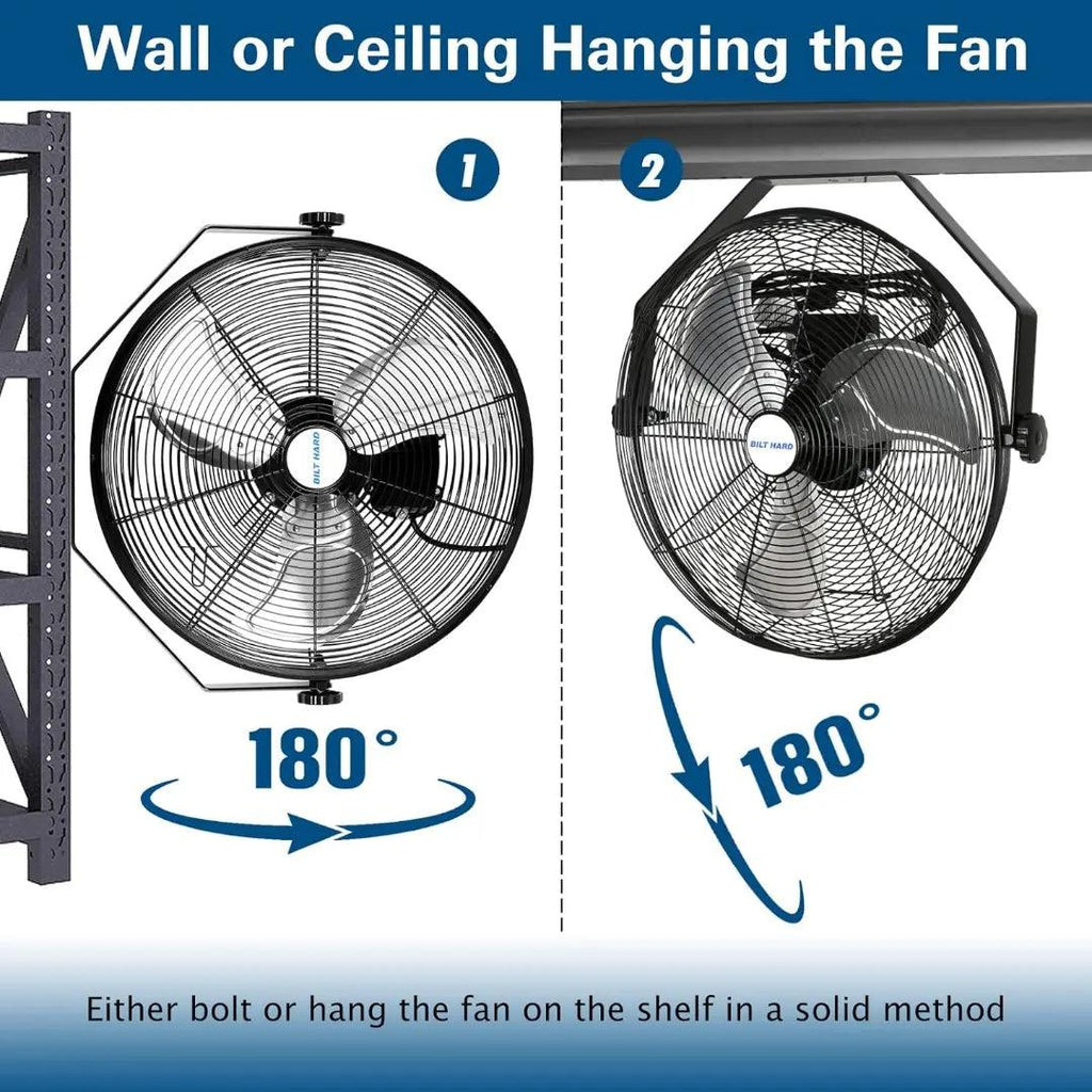 BILT HARD 18" Industrial Wall Mount Fan, 3-Speeds High Velocity Wall Fan with Sealed Motor, 4300 CFM Heavy Duty Metal Barn Fans-Fan-Grease Monkey Garage