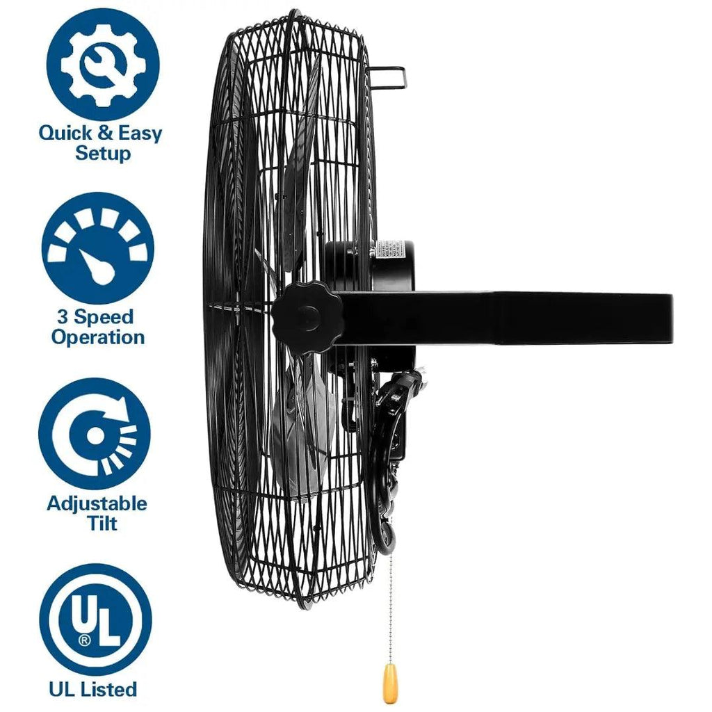 BILT HARD 18" Industrial Wall Mount Fan, 3-Speeds High Velocity Wall Fan with Sealed Motor, 4300 CFM Heavy Duty Metal Barn Fans-Fan-Grease Monkey Garage