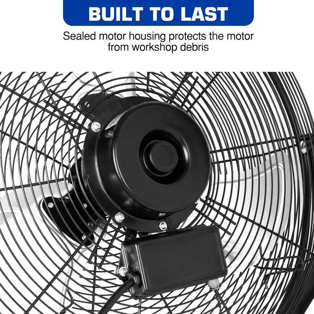 BILT HARD 18" Industrial Wall Mount Fan, 3-Speeds High Velocity Wall Fan with Sealed Motor, 4300 CFM Heavy Duty Metal Barn Fans-Fan-Grease Monkey Garage