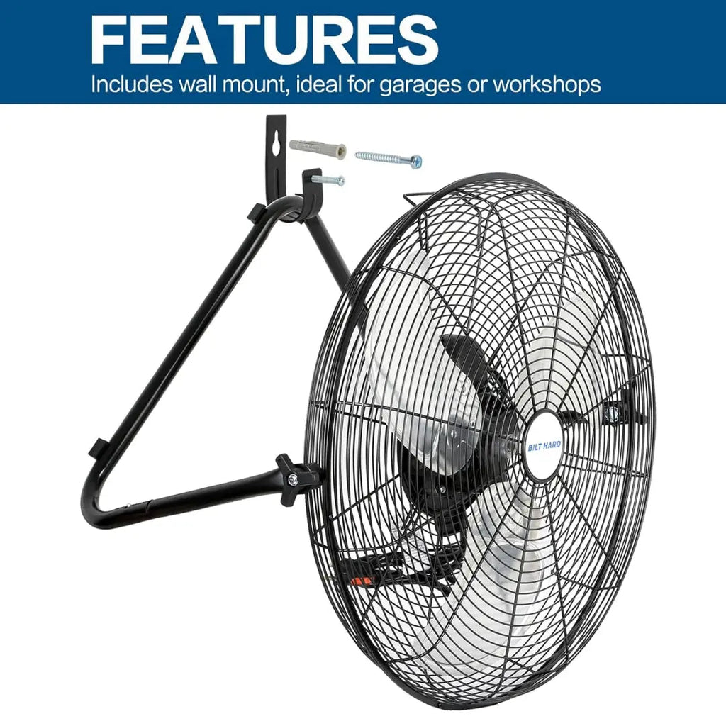 BILT HARD 20" High Velocity Floor Fan, 4600 CFM 3-Speed Industrial Shop Fan with Wall-Mounting System, Heavy Duty Metal Fan for Garage Workshop and Warehouse-Grease Monkey Garage