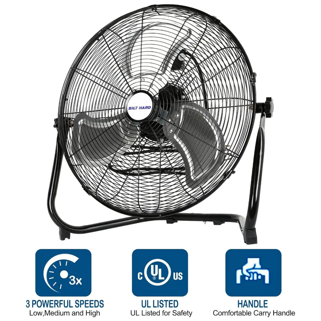 BILT HARD 20" High Velocity Floor Fan, 4650 CFM 3-Speed Heavy Duty Metal Fan with Wall-Mounting System, Industrial Shop Fan-Fan-Grease Monkey Garage