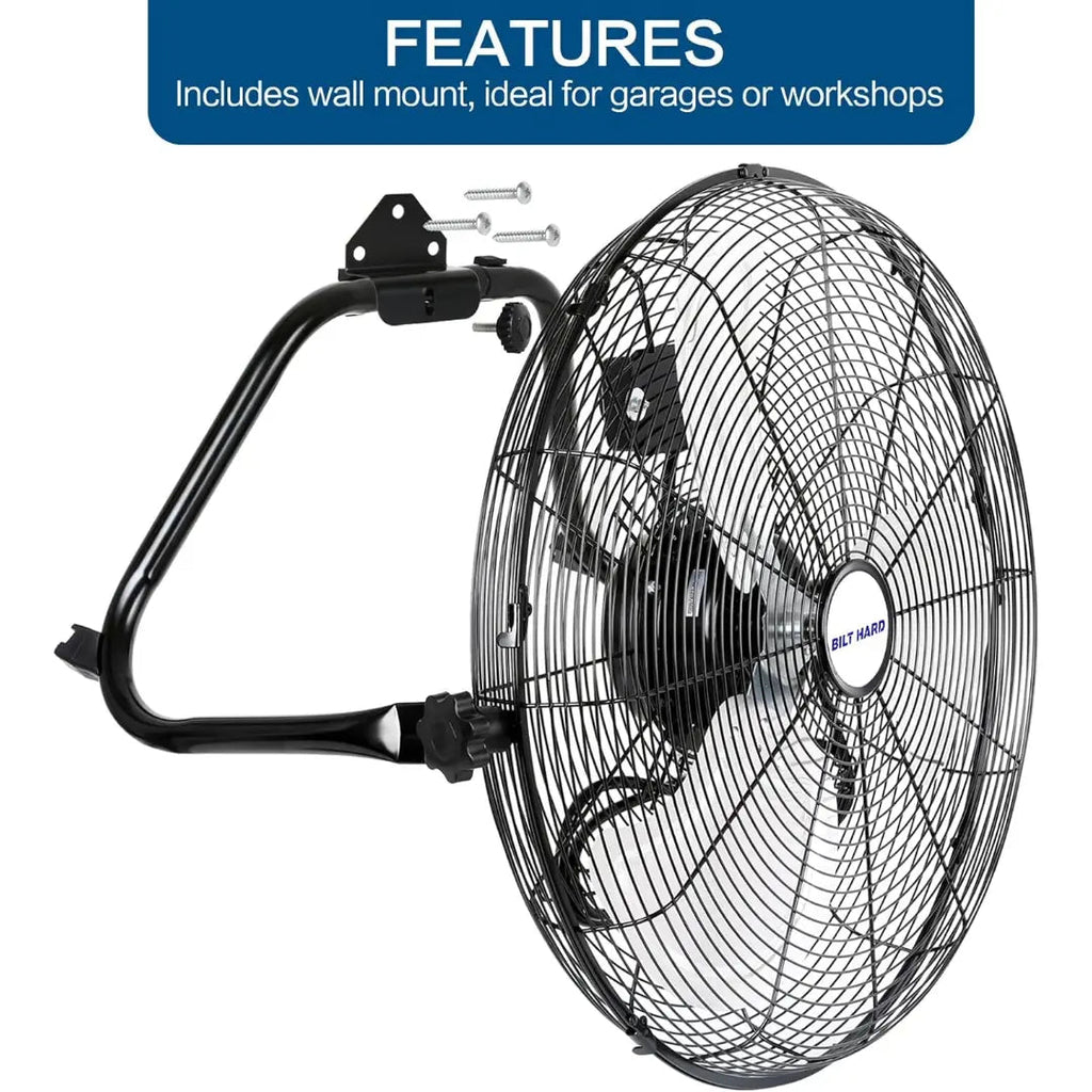 BILT HARD 20" High Velocity Floor Fan, 4650 CFM 3-Speed Heavy Duty Metal Fan with Wall-Mounting System, Industrial Shop Fan-Fan-Grease Monkey Garage