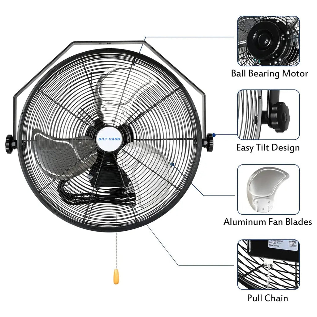 BILT HARD 20 inch Industrial Wall Mount Fan, 4600 CFM 3-Speed High Velocity Wall Fan with Sealed Motor, Heavy Duty Metal Barn Fans UL Listed-Fan-Grease Monkey Garage