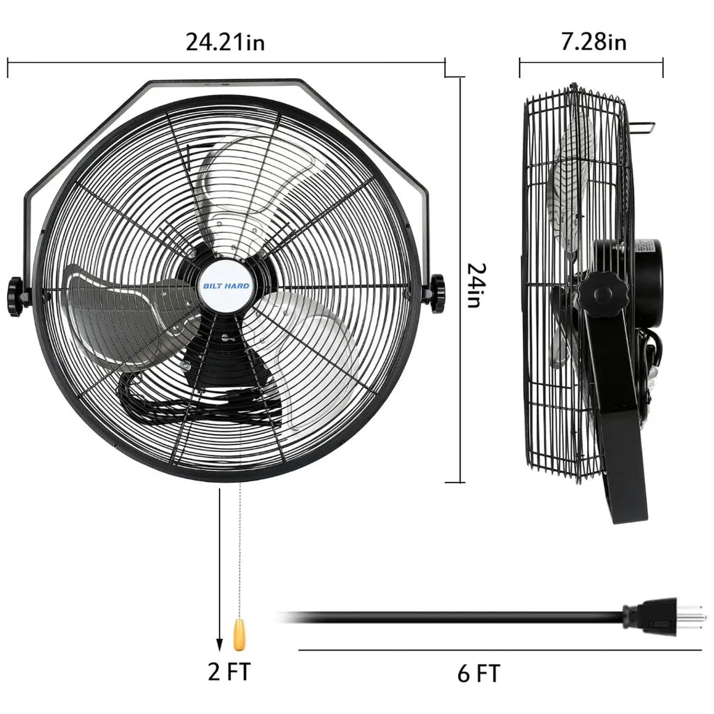 BILT HARD 20 inch Industrial Wall Mount Fan, 4600 CFM 3-Speed High Velocity Wall Fan with Sealed Motor, Heavy Duty Metal Barn Fans UL Listed-Fan-Grease Monkey Garage