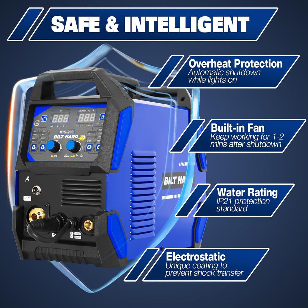 BILT HARD 200A MIG Welder, MIG/Flux Core MIG/Lift TIG/Stick 4-in-1 Welding Machine w/IGBT Inverter, 110V/220V Multi-Process Welder with Screen Display-Welder-Grease Monkey Garage